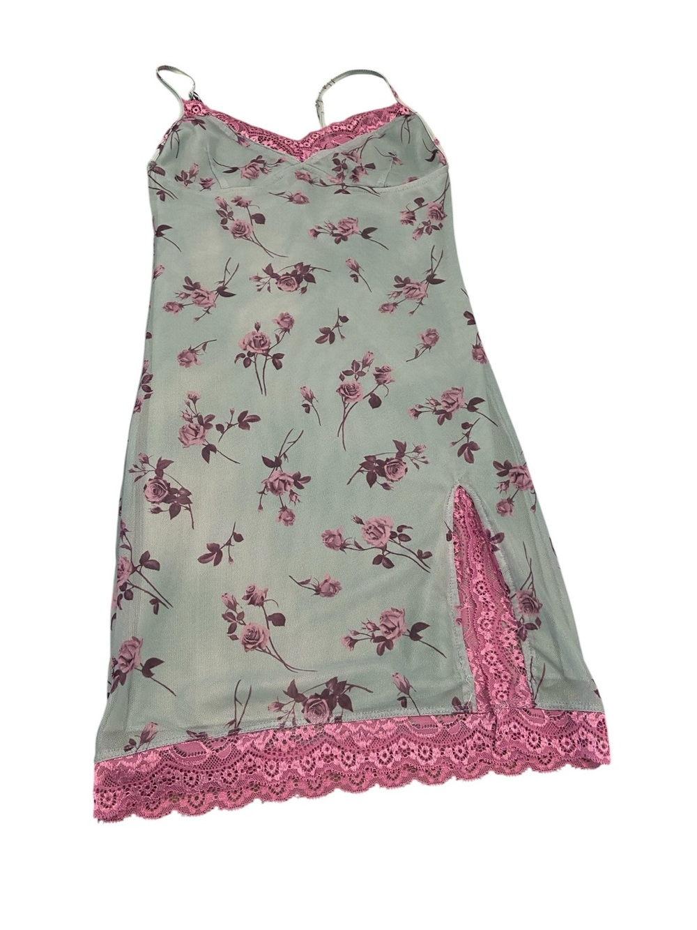 Motel Rocks Slip Dress with Pink Floral Lace Trim